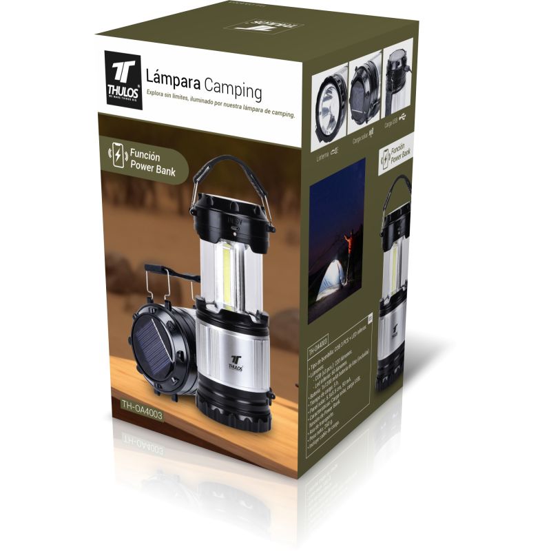 Thulos Lámpara Camping Con Función Power Bank Y Carga Solar 1200mAh. THULOS TH-OA4003