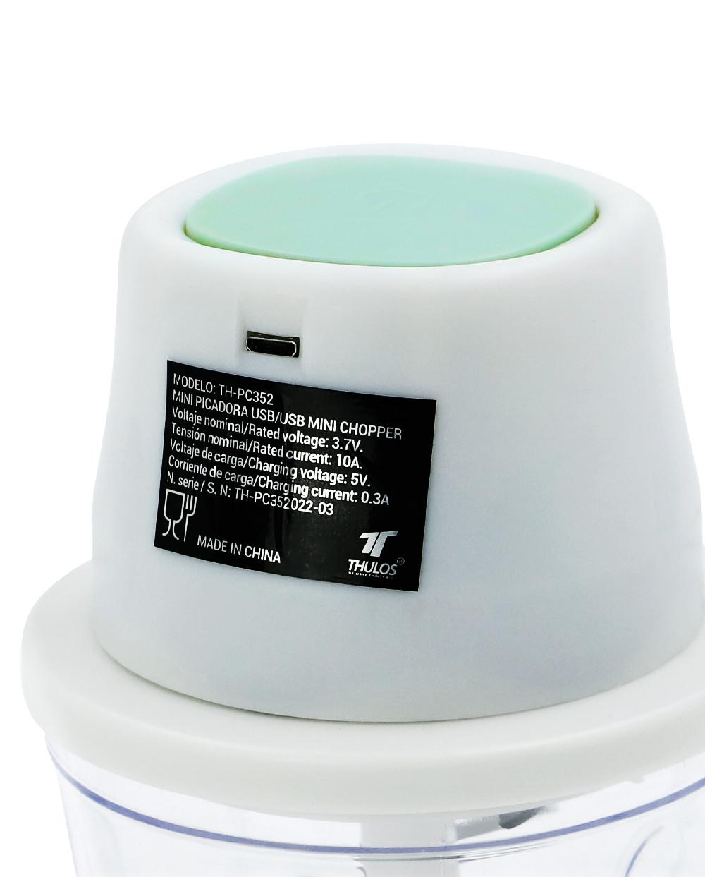 Thulos Mini Picadora USB Capacidad De 350 Ml. Cuchilla De Acero Inoxidable. Incluye Cable De Carga. 30W. THULOS TH-PC352