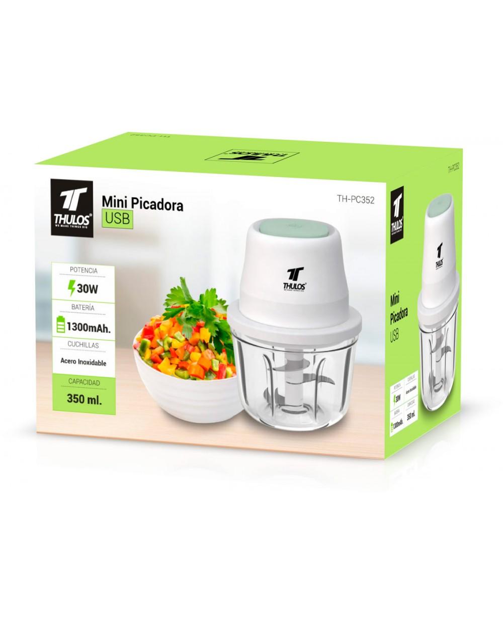 Thulos Mini Picadora USB Capacidad De 350 Ml. Cuchilla De Acero Inoxidable. Incluye Cable De Carga. 30W. THULOS TH-PC352