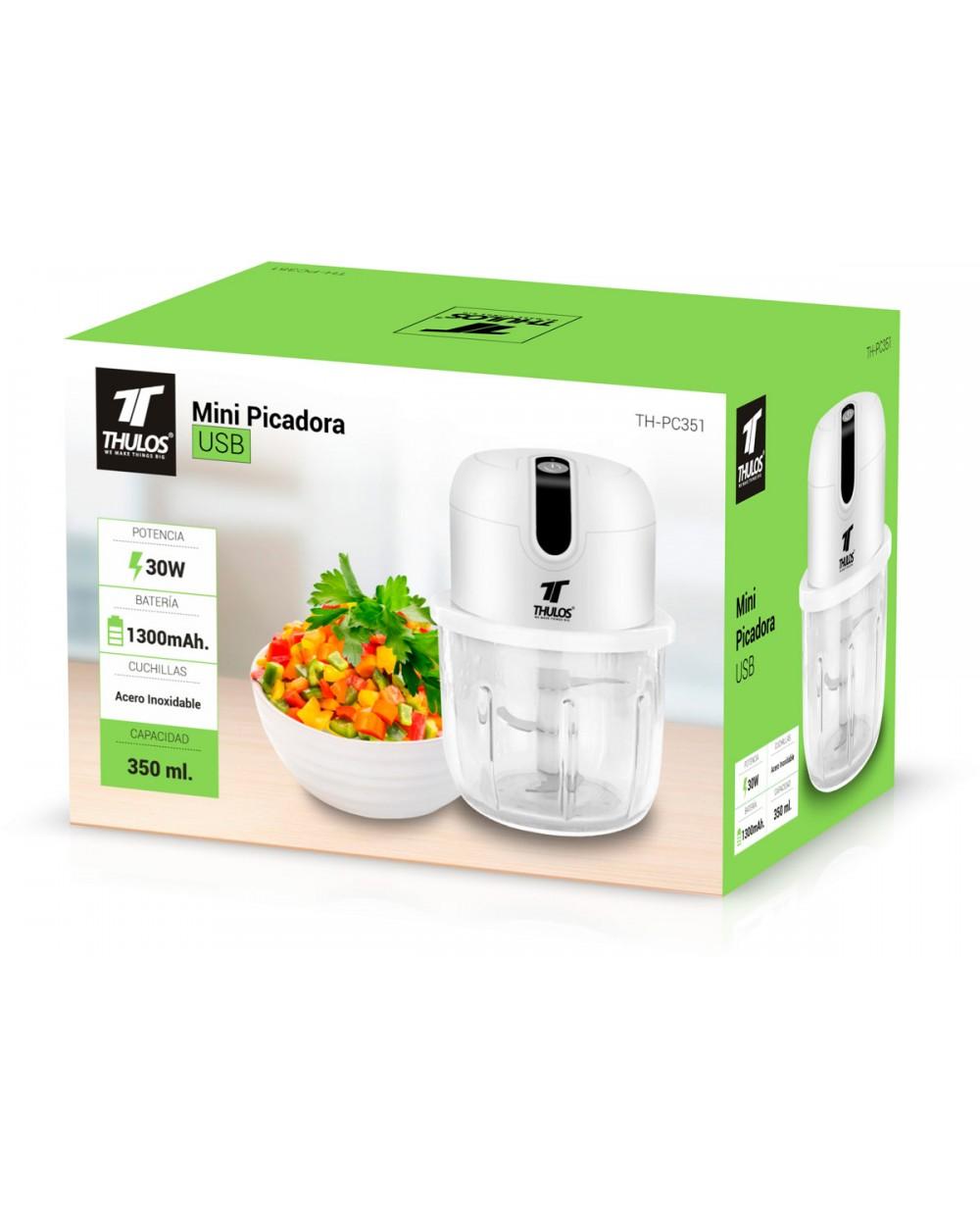Thulos Mini Picadora USB Capacidad De 350 Ml. Cuchilla De Acero Inoxidable. Incluye Cable De Carga. THULOS TH-PC351