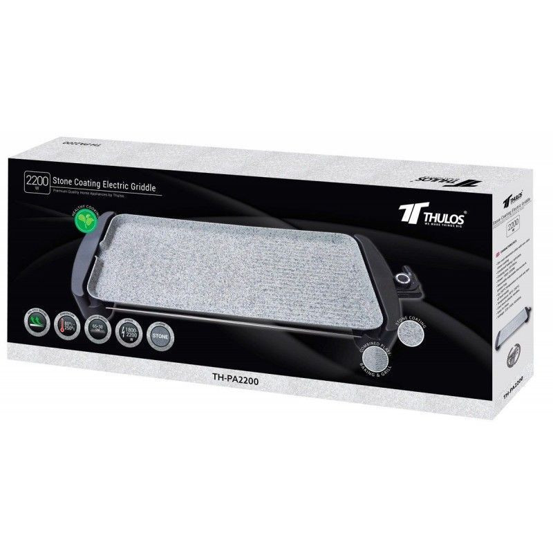 Thulos Plancha De Asar Combinada Con Revestimiento De Piedra 1800-2200W Termostato 80ºC-250ºC TH-PA2200