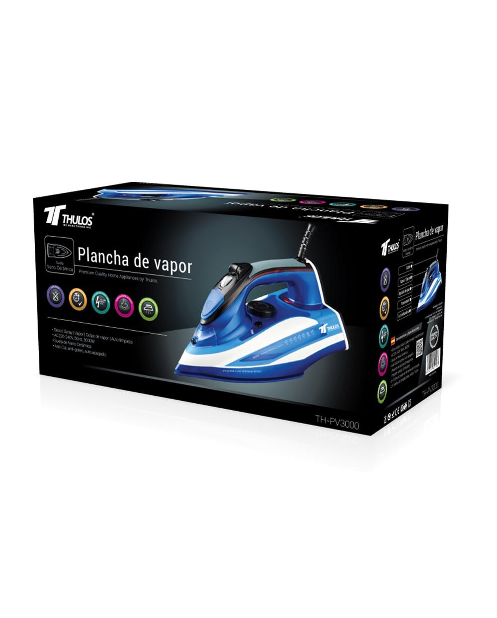 Thulos Plancha Vapor Suela Nano Cerámica 3000W. TH-PV3000