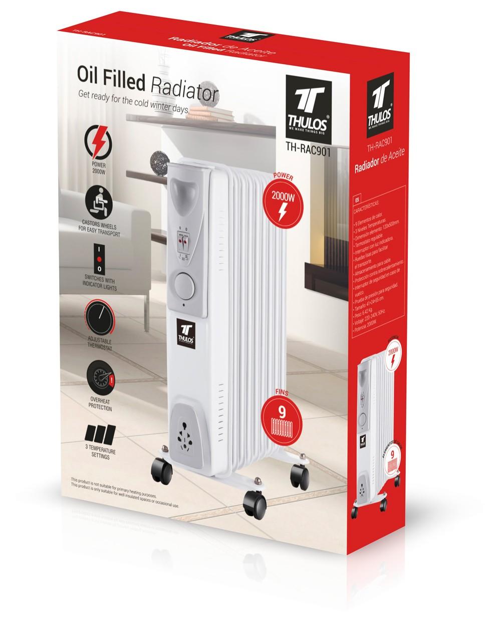 Thulos Radiador De Aceite De 9 Elementos De Calor. Potencia: 2000W. THULOS TH-RAC901
