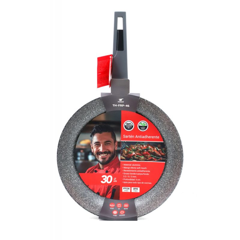thulos Sartén antiadherente efecto piedra varios tamaños: Ø20 Ø22 Ø24 Ø26 Ø28 y Ø30 cm. THULOS