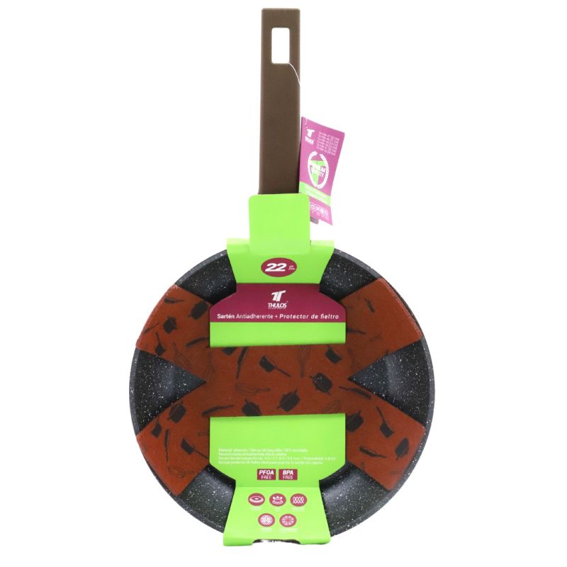 thulos Sartén de aluminio revestimiento antiadherente tamaños: Ø20 Ø22 Ø24 Ø26 Ø28 y Ø30 cm. + Protector de fieltro. THULOS