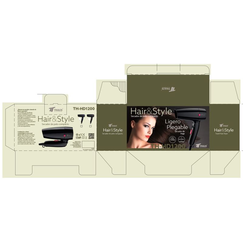 Thulos Secador De Pelo De Viaje Plegable. Potencia: 1200W. THULOS TH-HD1200