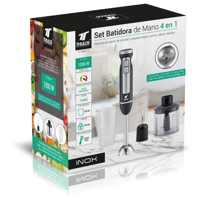 Thulos Set Batidora De Mano 4 En 1. Control De Velocidad Variable Y Función TURBO. THULOS TH-BM713