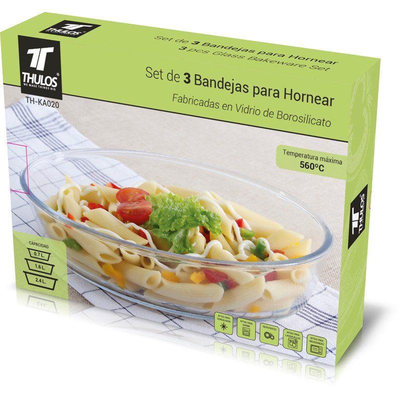 Thulos Set De 3 Bandejas De Vidrio Ovaladas Para Horno 0.7L 1.6L Y 2.4L. THULOS TH-KA020