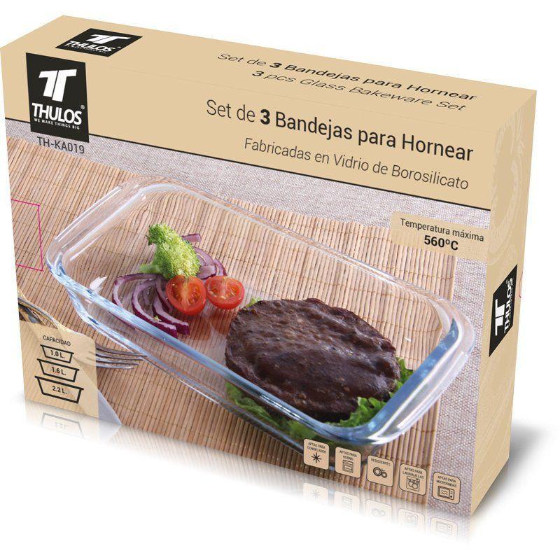 Thulos Set De 3 Bandejas De Vidrio Rectangulares Para Horno 1.0L 1.6l 2.2l. THULOS TH-KA019