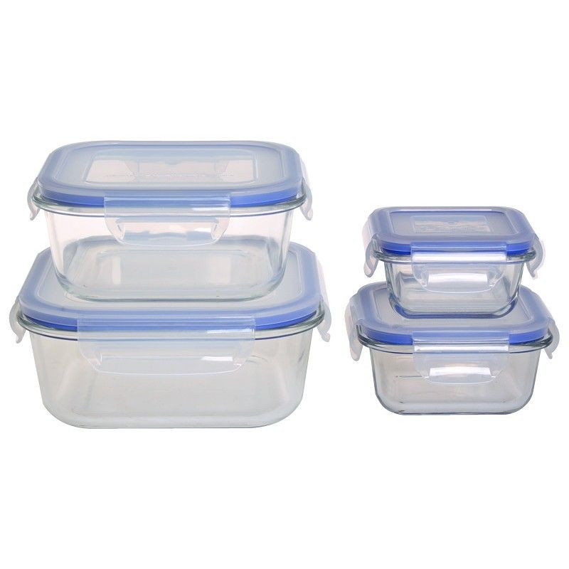 Thulos Set De 4 Fiambreras Cuadradas Realizadas En Vidrio Con Tapadera THULOS TH-KA016