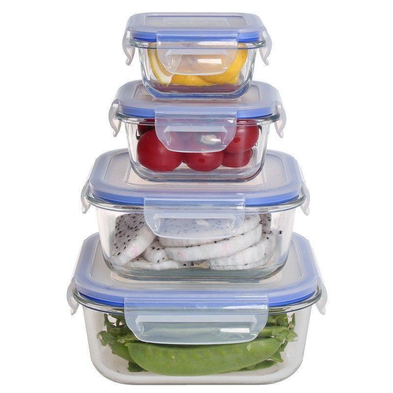 thulos Set de 4 fiambreras cuadradas realizadas en vidrio con tapadera THULOS TH-KA016