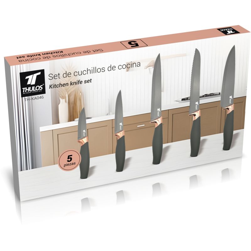 Thulos Set De 5 Cuchillos Con Hoja De Acero Inoxidable Antiadherente. THULOS TH-KA046