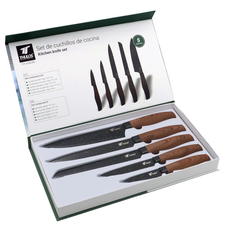 Thulos Set De 5 Cuchillos Con Hoja De Acero Inoxidable Antiadherente. THULOS TH-KA045
