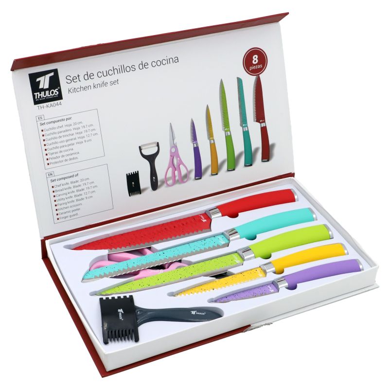Thulos Set De 8 Cuchillos Con Hoja De Acero Inoxidable Antiadherente. THULOS TH-KA044