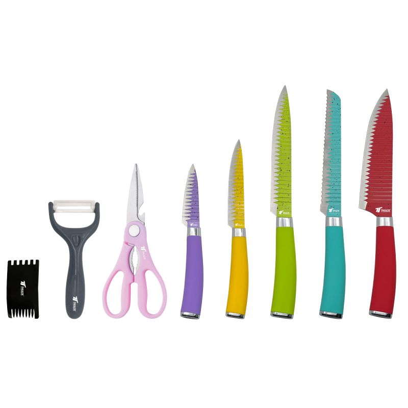 thulos Set de 8 cuchillos con hoja de acero inoxidable antiadherente. THULOS TH-KA044