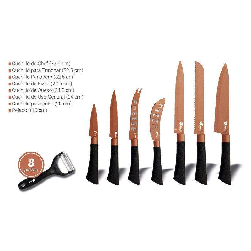 thulos Set de 8 cuchillos de cocina en color cobre. THULOS TH-KA017 thulos Set de 8 cuchillos de cocina en color cobre. THULOS TH-KA017