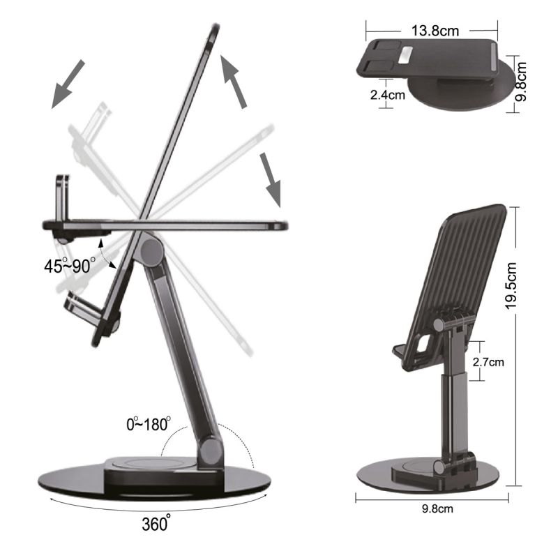 Thulos Soporte Giratorio Para Teléfonos Móviles Y Tablets 4"-12.9"