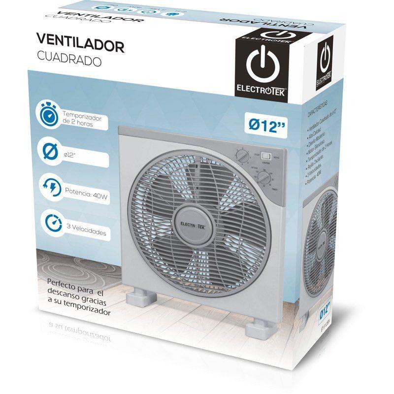 Thulos Ventilador Cuadrado 12" Box Fan 3velocidades Potencia 40W. ELECTROTEK ET-F12BX