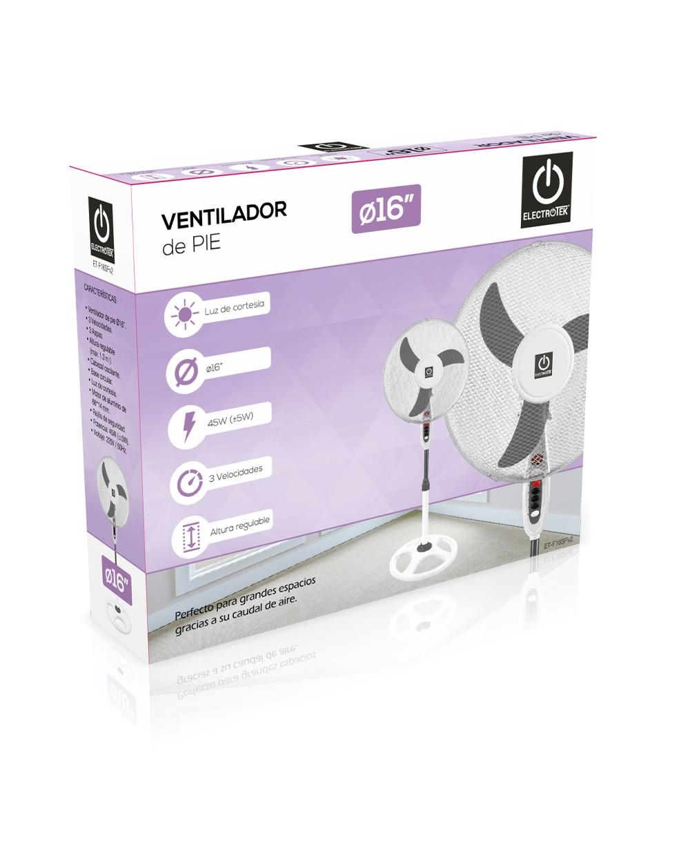 Thulos Ventilador De Pie Ø16” 3 Velocidades Altura Regulable Y Luz De Cortesía. ELECTROTEK ET-F16SFV2