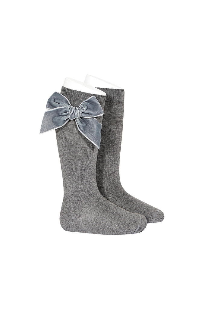 Tiamia Calcetas Altas Punto Liso Con Lazo De Terciopelo