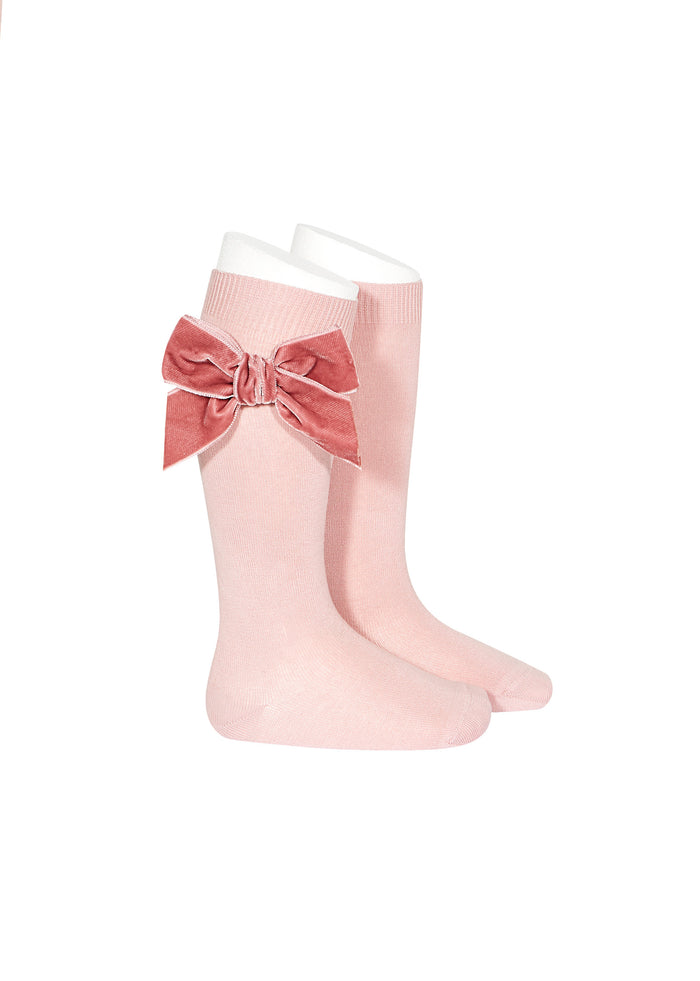 Tiamia Calcetas Altas Punto Liso Con Lazo De Terciopelo
