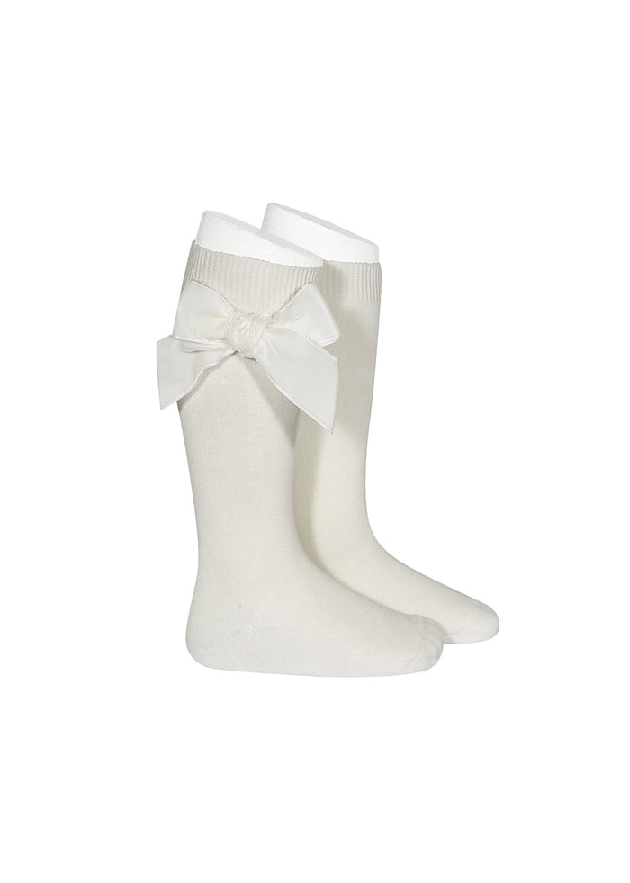 Tiamia Calcetas Altas Punto Liso Con Lazo De Terciopelo