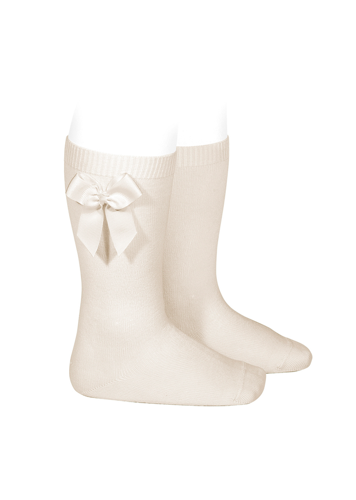 tiamia Calcetines altos algodón con lazo grogrén lateral