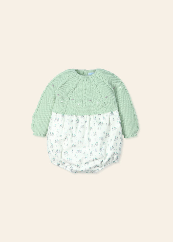 tiamia Pelele punto trenzas y tejido viella estampada pingüinos "amar"