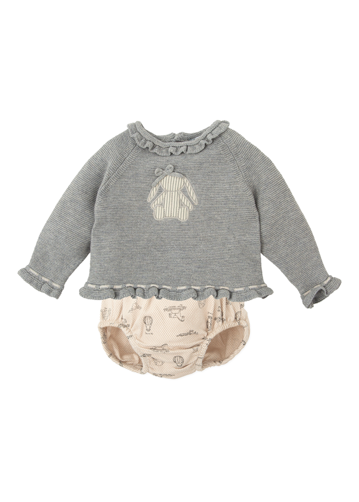 tiamia Conjunto 2 piezas conejito gris bebé niña
