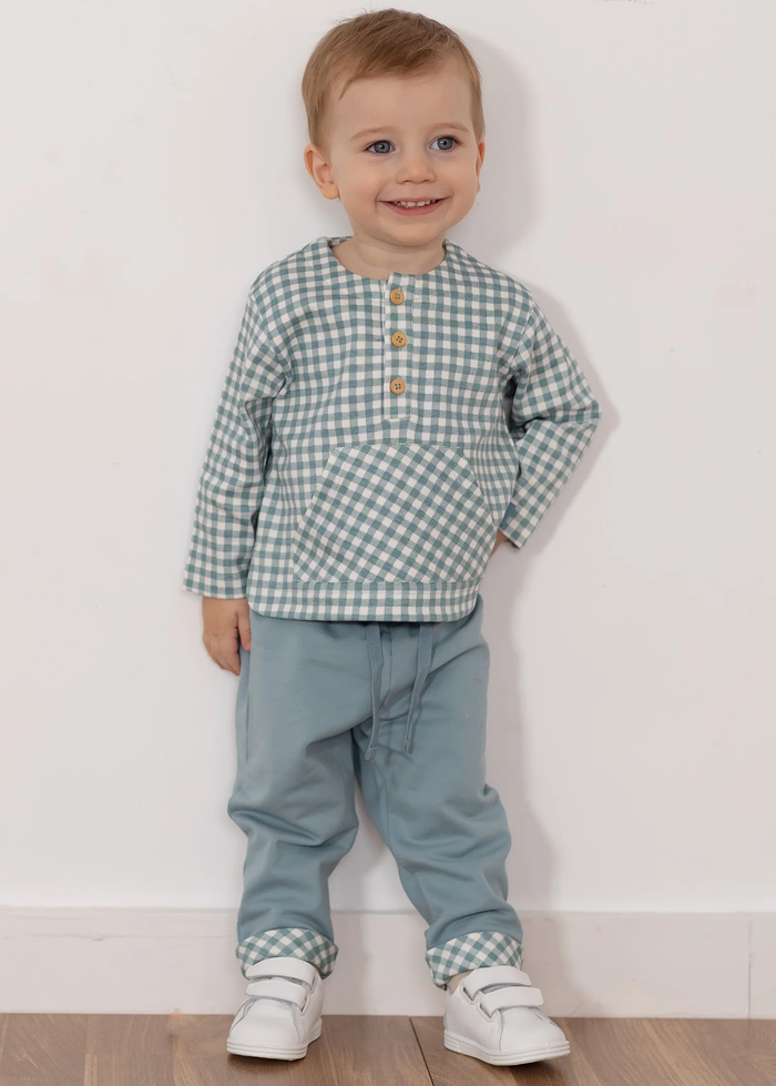 tiamia Conjunto 2 piezas cuadros verde niño