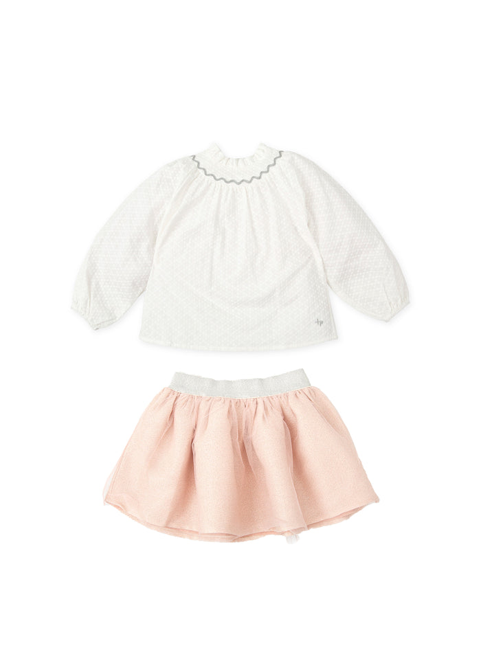 Tiamia Conjunto Falda Y Blusa Blanco Niña