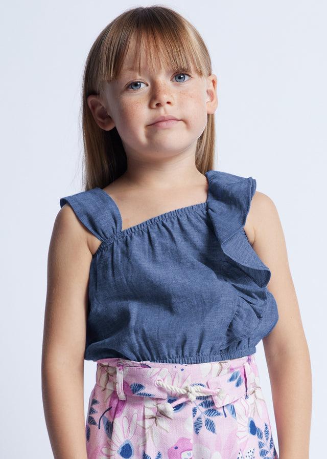 tiamia Top con volantes de lino para niña