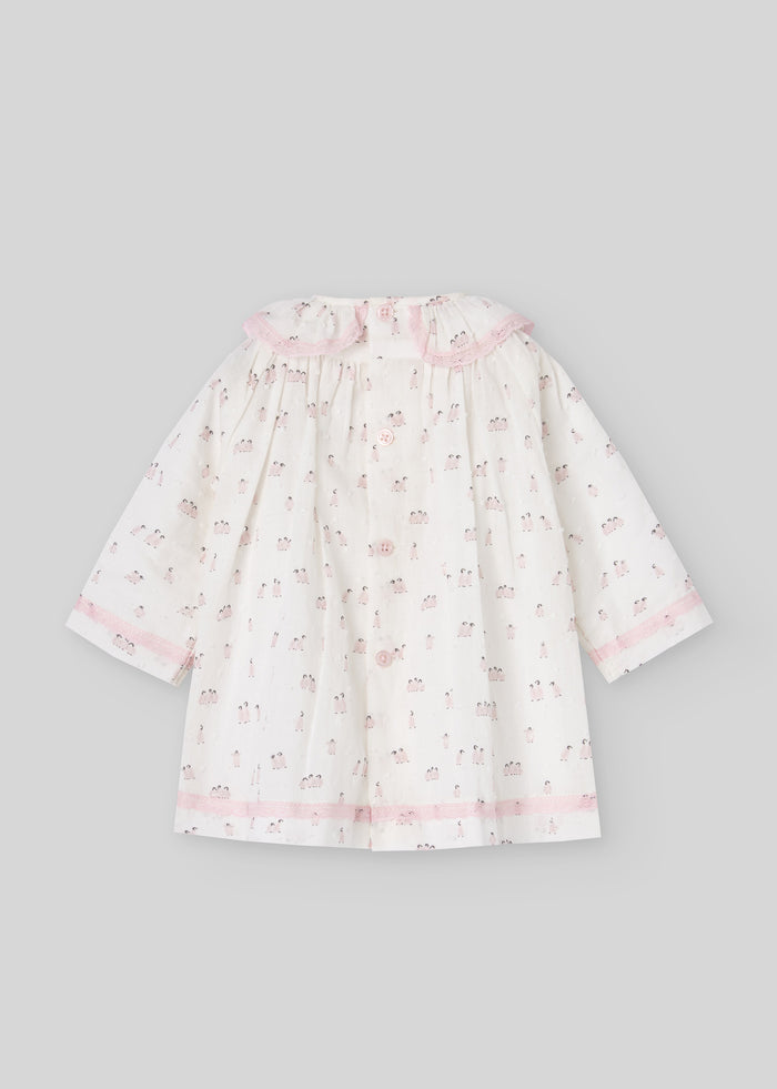 Tiamia Vestido Plumeti Estampado C/puntilla "glaciar"