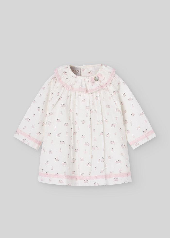 tiamia Vestido plumeti estampado c/puntilla "glaciar"