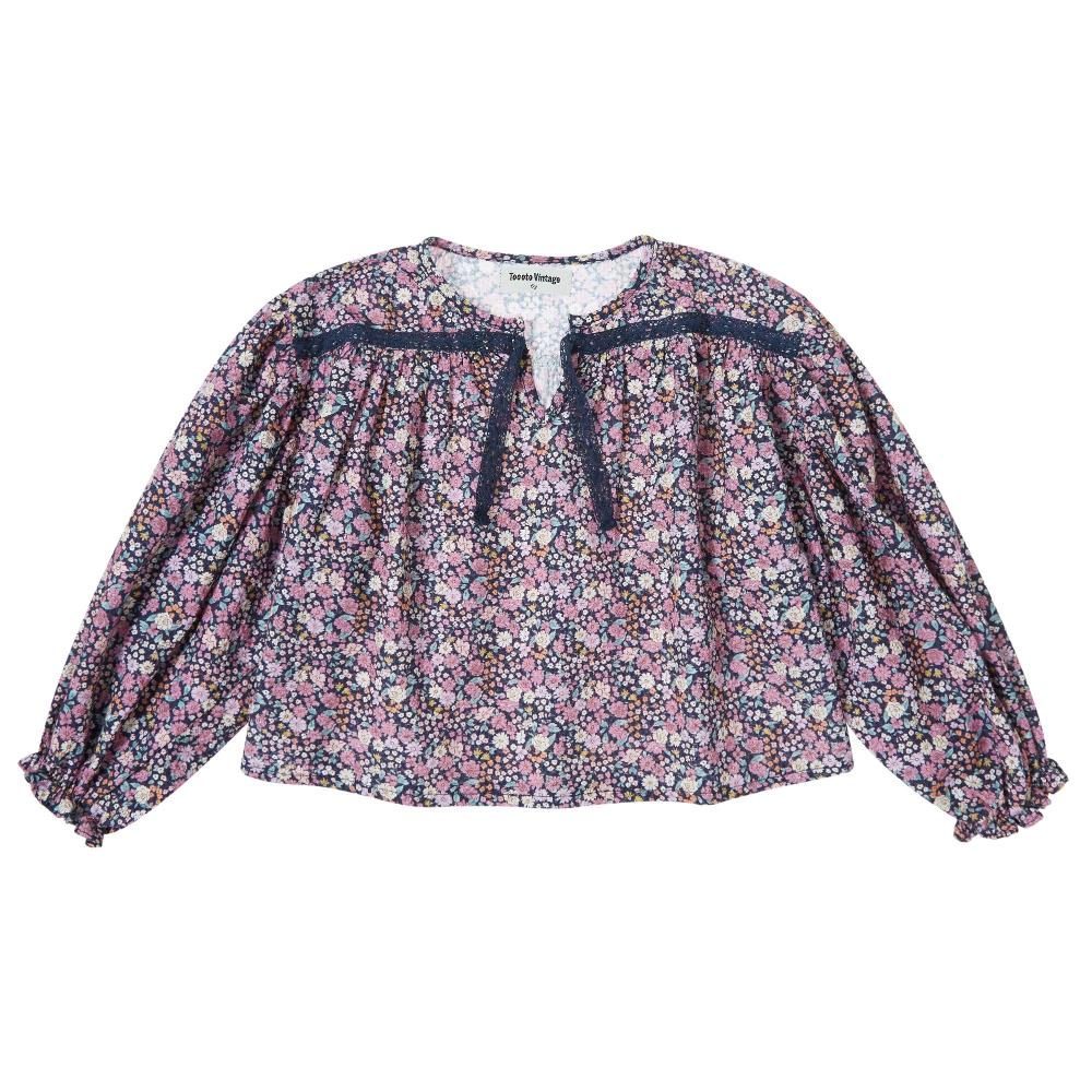 tocoto vintage BLUSA CON LAZO ESTAMPADO FLORES NAVY