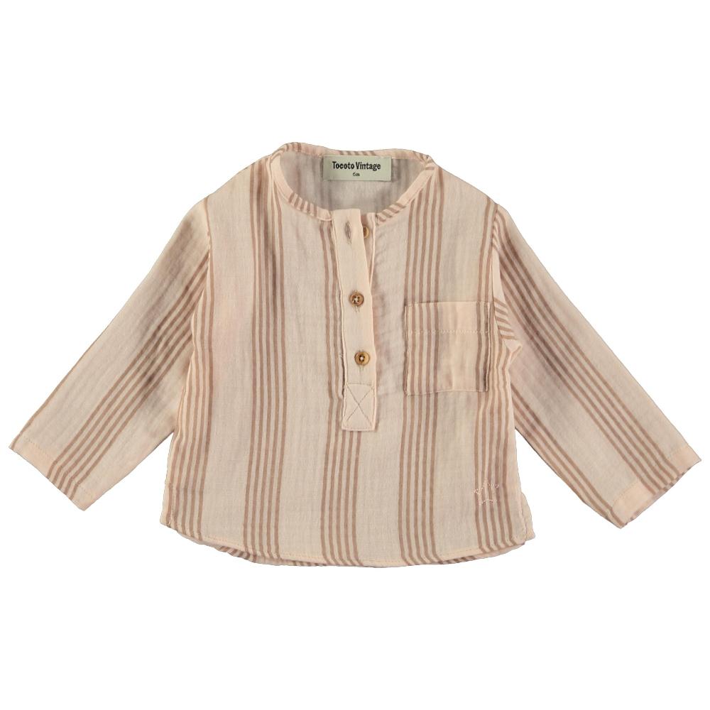 tocoto vintage CAMISA BABY MANGA LARGA LISTADA CUELLO MAO