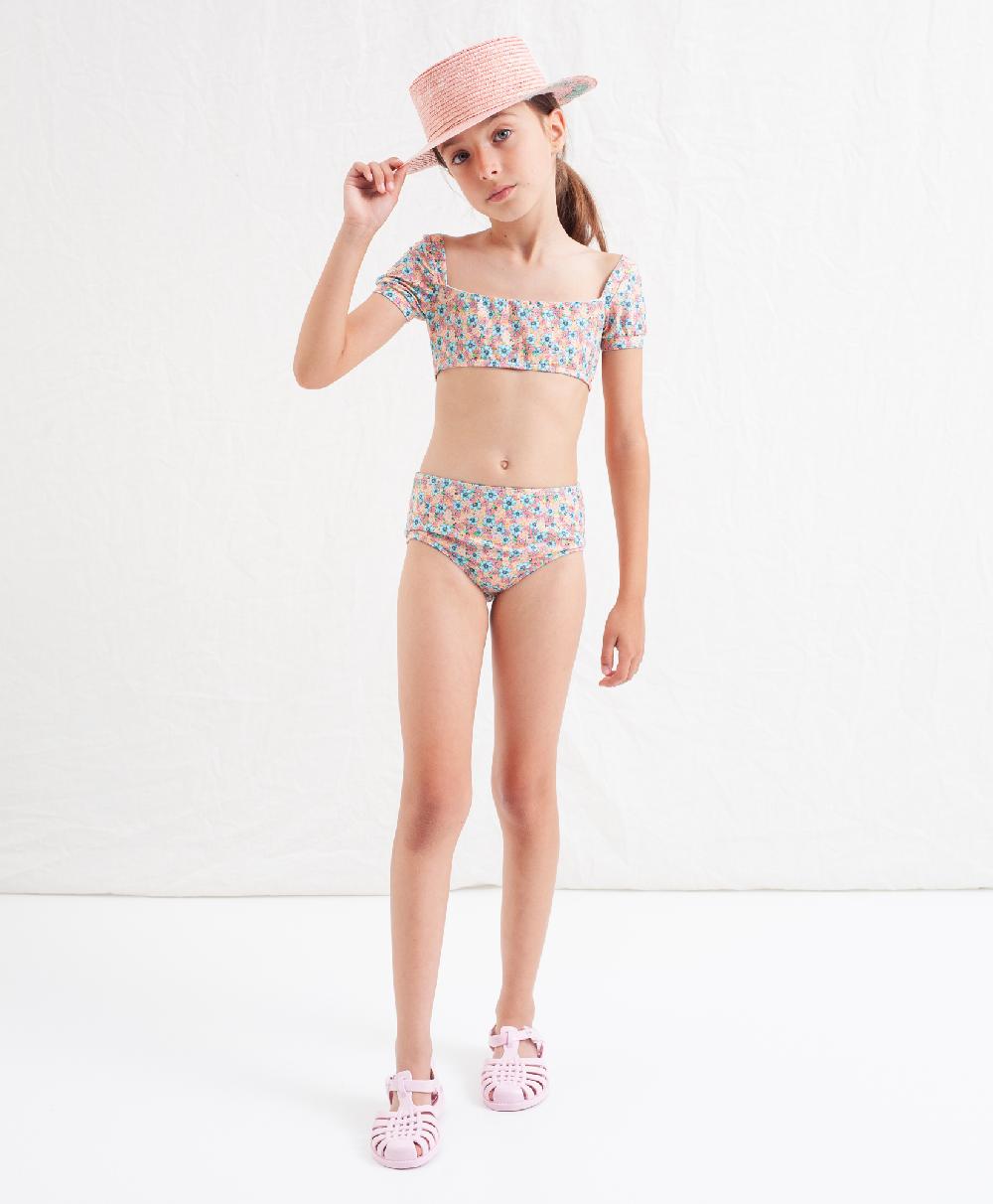 tocoto vintage CONJUNTO BIKINI ESTAMPADO FLORES (TOP MANGA + BRAGUITA)