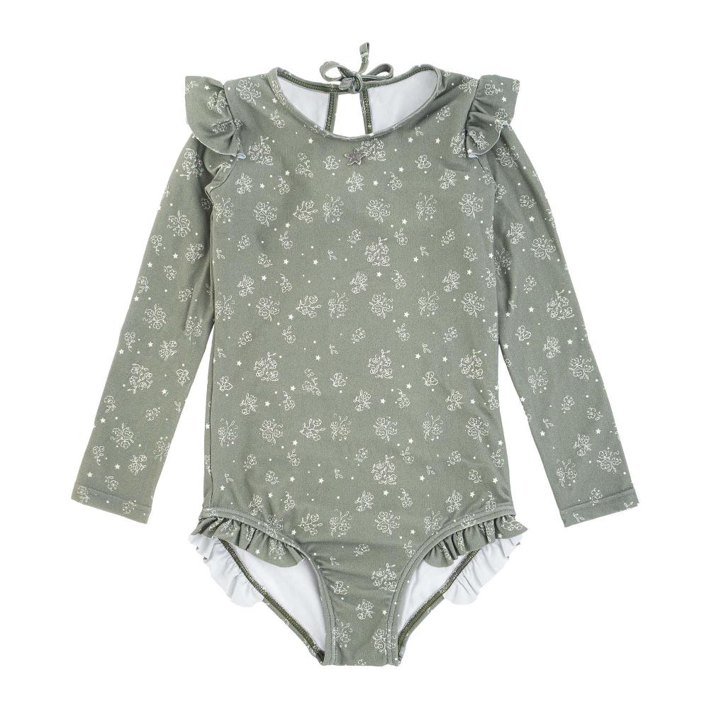 tocoto vintage SWIMSUIT FLOWERS PRINT LONG SLEEVES