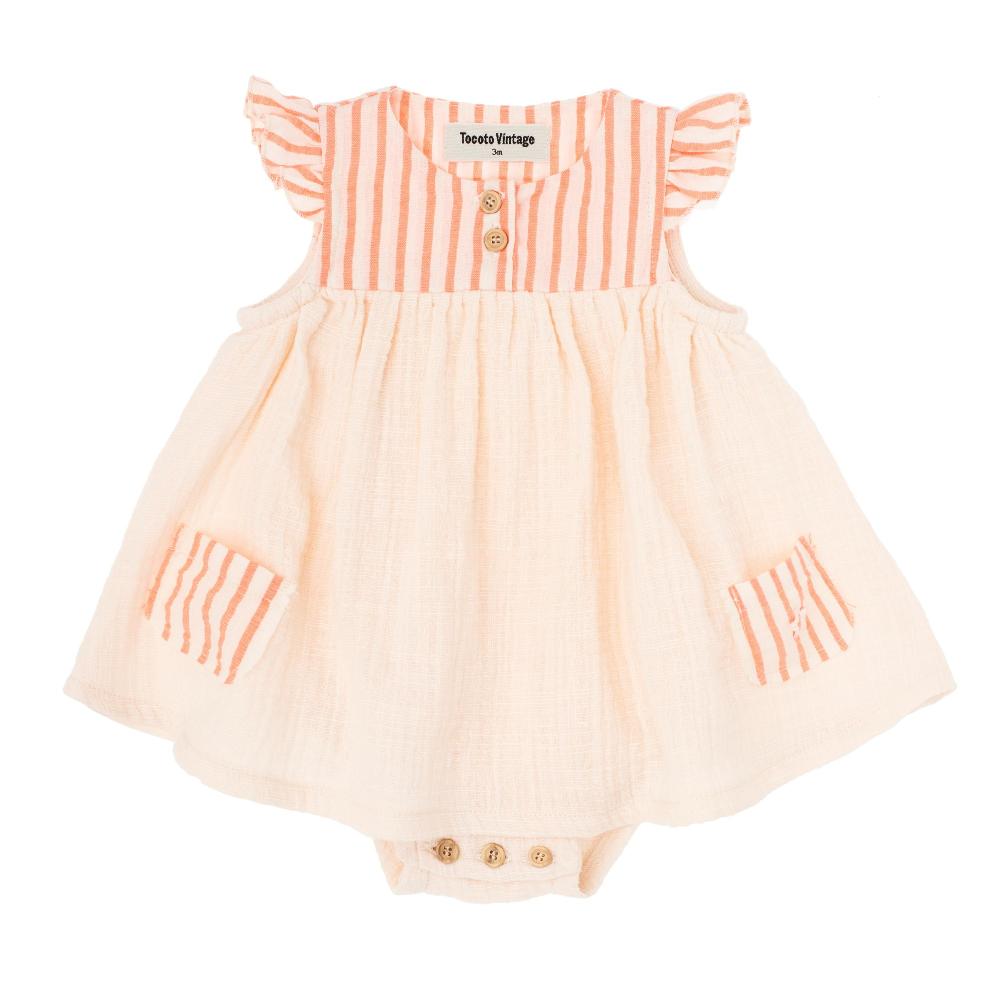 tocoto vintage VESTIDO EFECTO LINO CON RAYAS BEBE