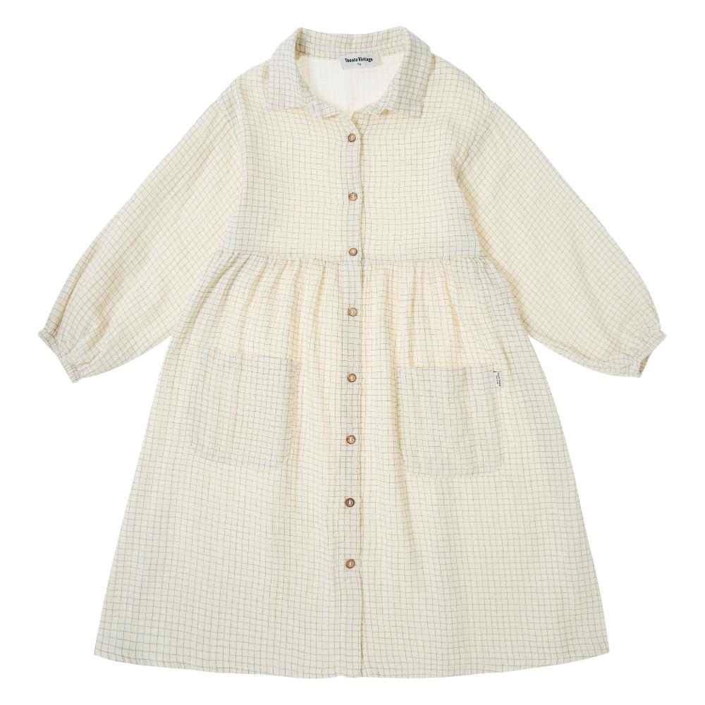 tocoto vintage VESTIDO LARGO MANGA LARGA MINI CUADROS