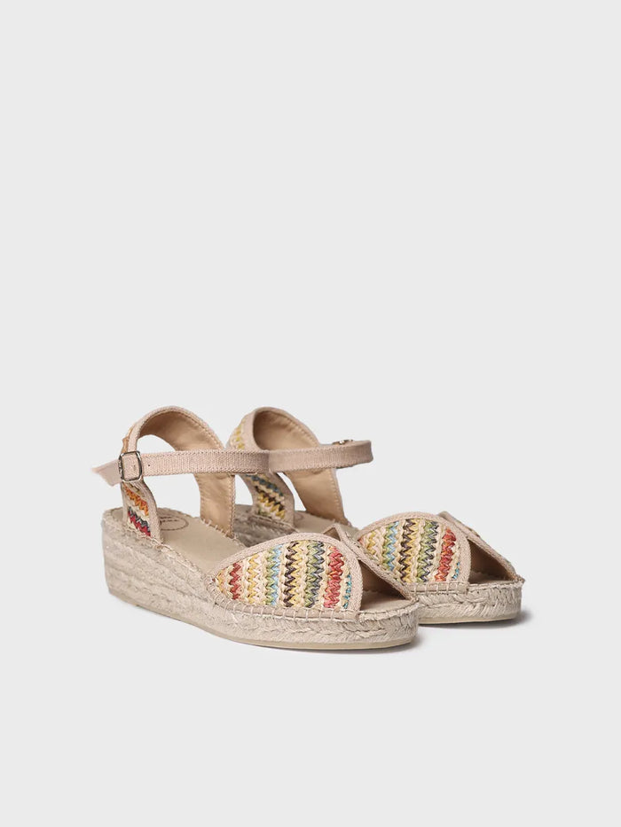 Toni Pons BELLA-MA - Alpargata De Mujer Con Cuña Media En Rafia Multicolor | BELLA-MA