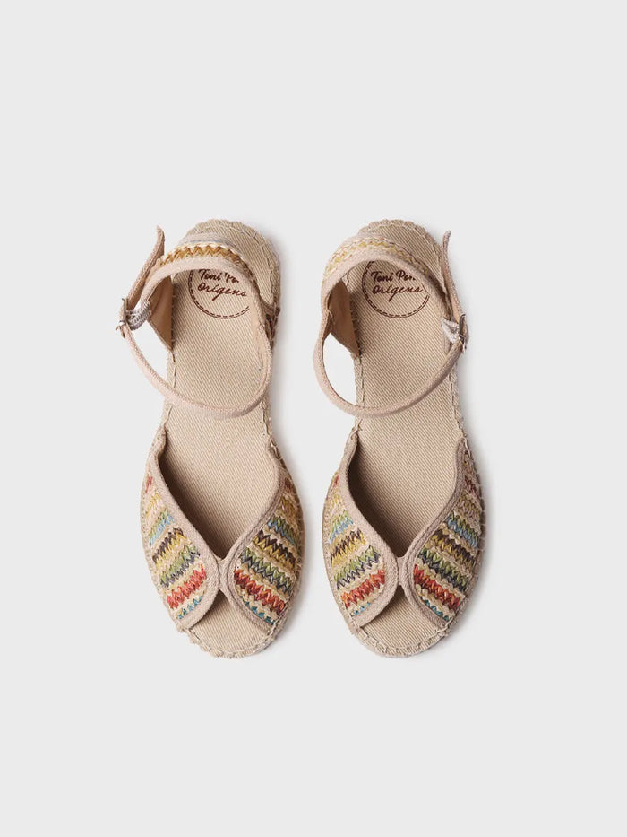 Toni Pons BELLA-MA - Alpargata De Mujer Con Cuña Media En Rafia Multicolor | BELLA-MA