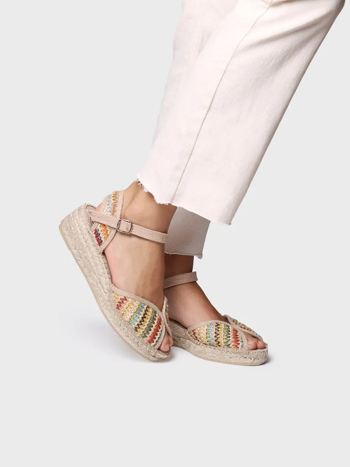 Toni Pons BELLA-MA - Alpargata De Mujer Con Cuña Media En Rafia Multicolor | BELLA-MA