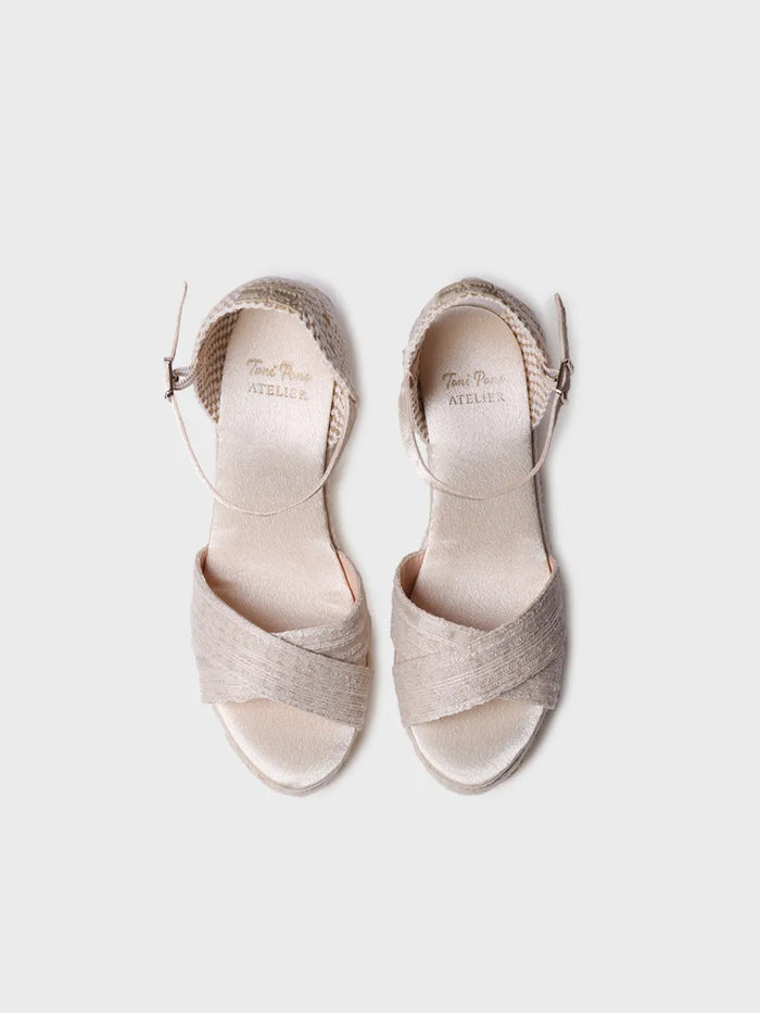 Toni Pons CRISTAL - Alpargata Abierta De Novia Con Cuña Y Tiras Cruzadas | CRISTAL