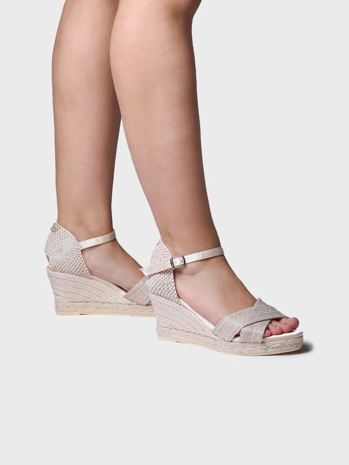 Toni Pons CRISTAL - Alpargata Abierta De Novia Con Cuña Y Tiras Cruzadas | CRISTAL