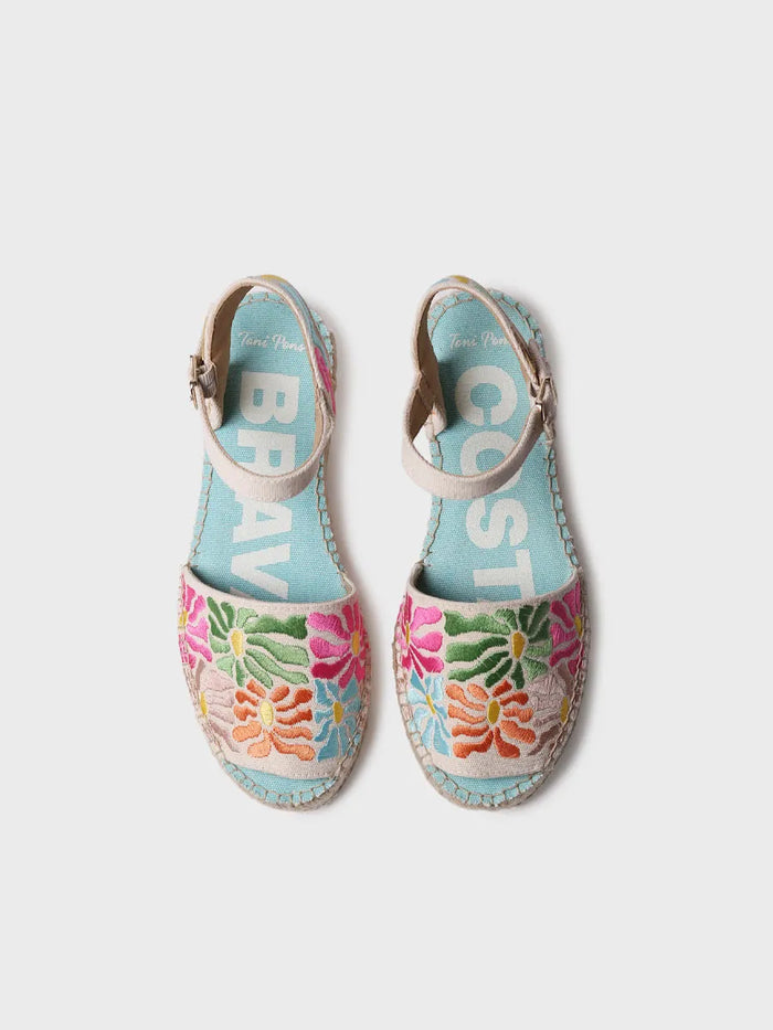 Toni Pons GARBET - Sandalia Plana De Mujer Con Bordado Multicolor | GARBET