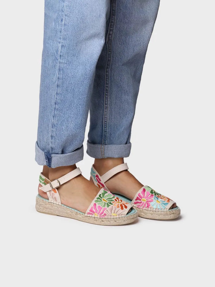 Toni Pons GARBET - Sandalia Plana De Mujer Con Bordado Multicolor | GARBET