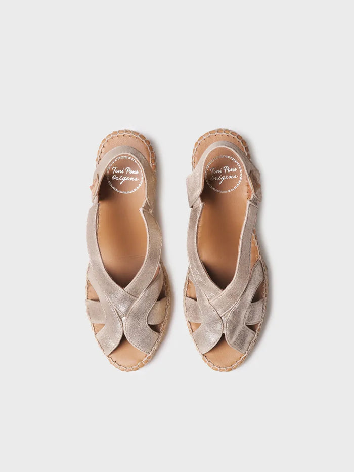 Toni Pons LUCIA-AS - Alpargata De Mujer En Piel Metalizada Con Cuña Y Elásticos | LUCIA-AS