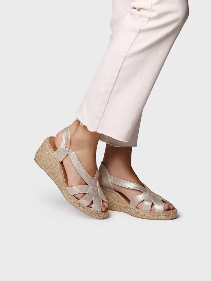 Toni Pons LUCIA-AS - Alpargata De Mujer En Piel Metalizada Con Cuña Y Elásticos | LUCIA-AS