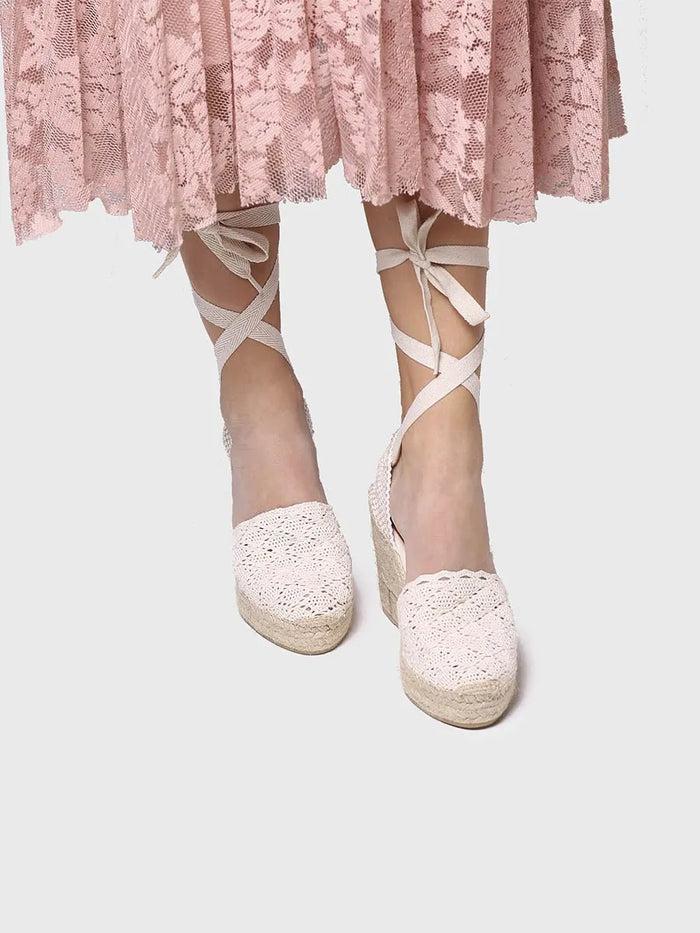 Toni Pons MARTINA - Alpargatas De Cuña Alta Con Cintas En Color Crudo | MARTINA